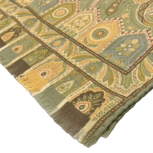 Auth ETRO - Green Yellow Multi Wool Silk Scarf - Picture 6 of 6